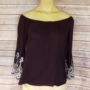 Black Off the Shoulder Bell Sleeve Blouse